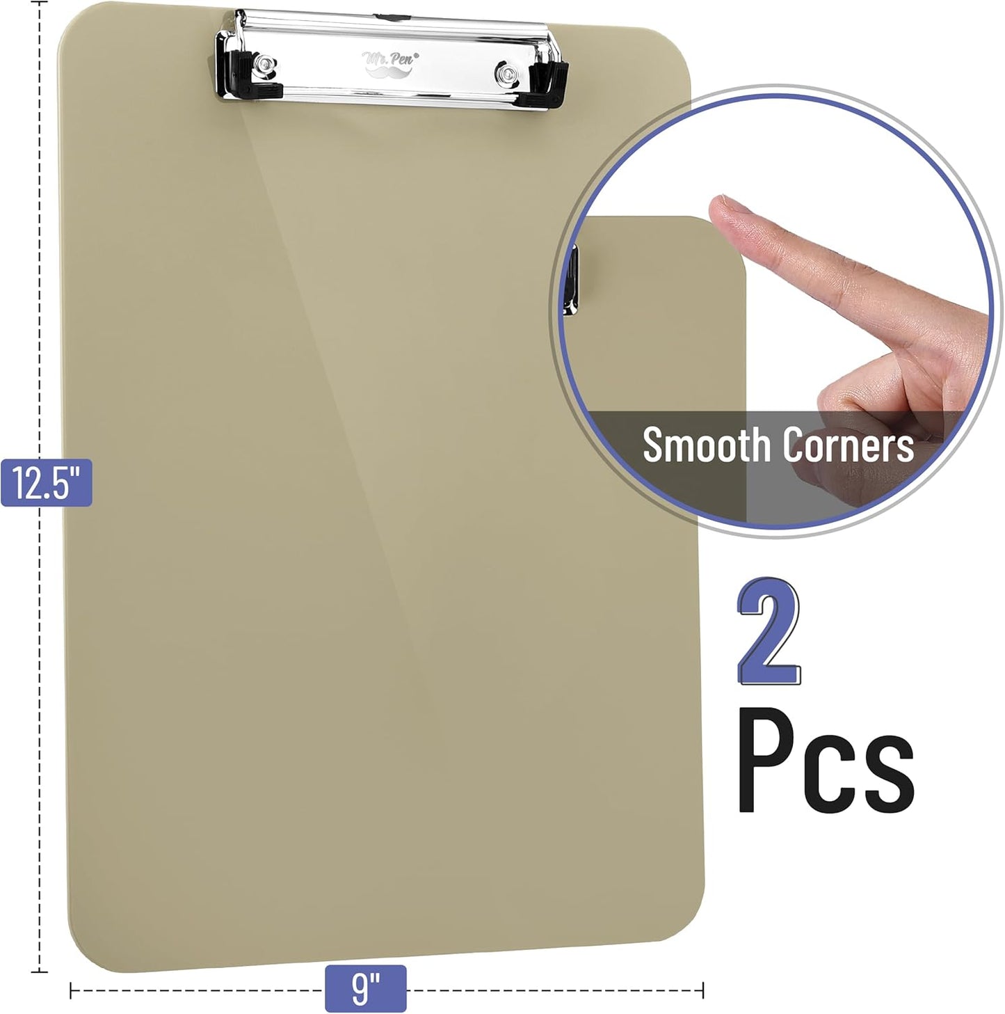 Mr. Pen- Plastic Clipboard, 12.5" x 9", 2 Pack, Clipboard Plastic, Low-Profile Metal Clip with Retractable Hanging Hole