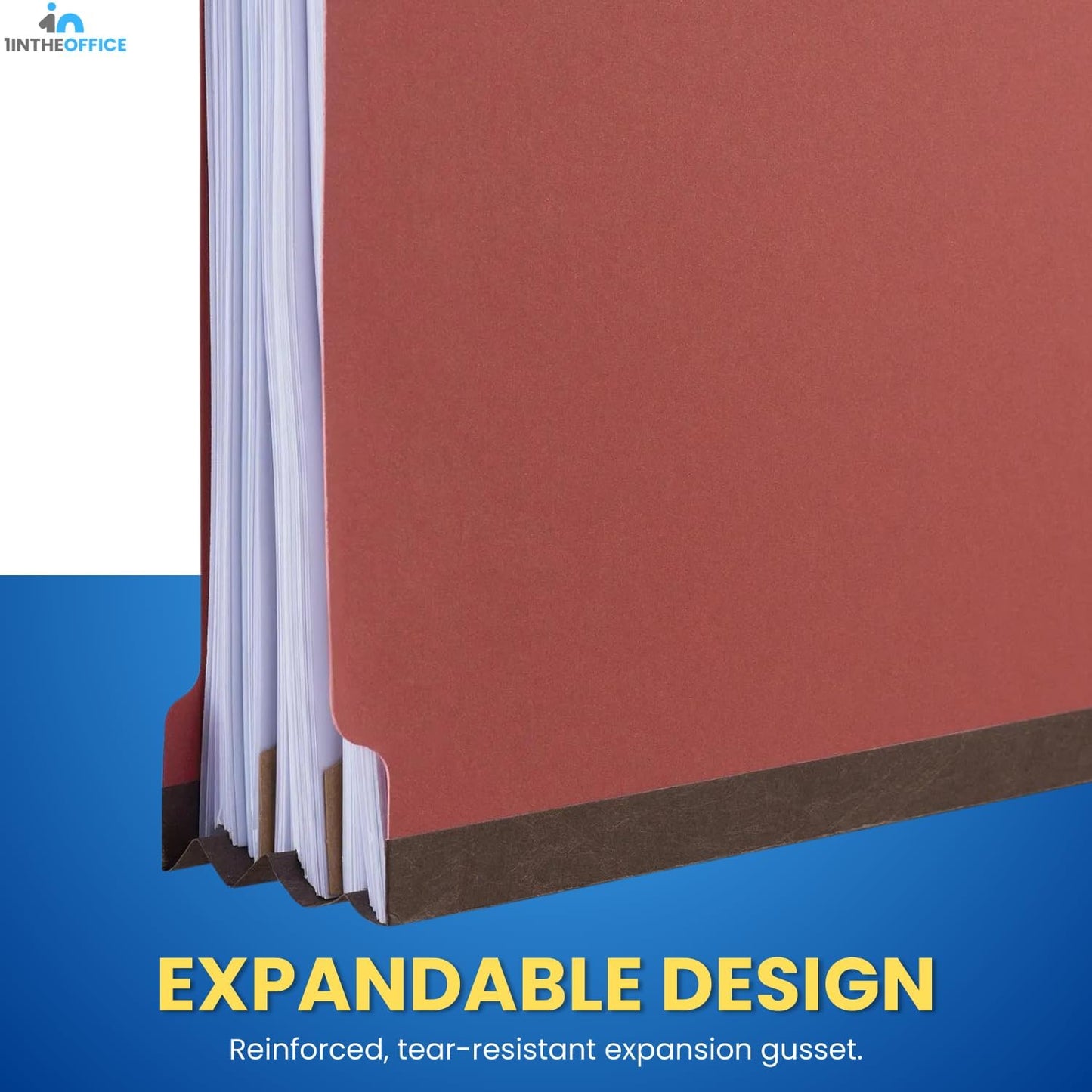 1InTheOffice Classification Folders, 2 Dividers, Heavy-Duty Pressboard Cover, Letter Size, Brick Red, 6 Fasteners,20 Pack