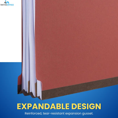1InTheOffice Classification Folders, 2 Dividers, Heavy-Duty Pressboard Cover, Letter Size, Brick Red, 6 Fasteners,20 Pack