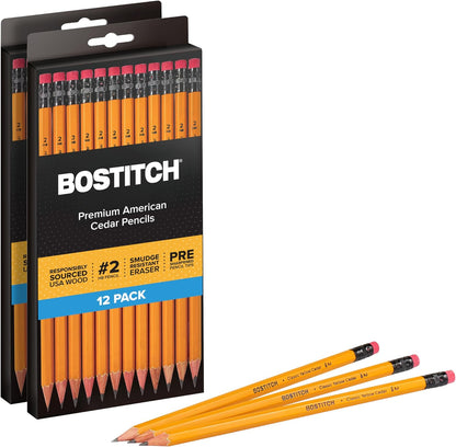 Bostitch Office Premium #2 Pencils, American Cedar Wood, Pre-Sharpened, HB Graphite, 12-Pack