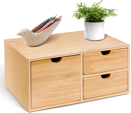 Charmewooden Bamboo Desk Organizer With Drawers Countertop Drawers Counter Storage Box Corner Desk Organizer for Home Office No Assembly Required (3 Drawers)
