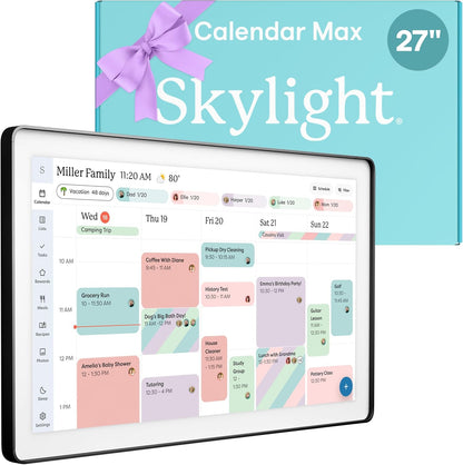 Skylight Calendar Max: 27-Inch Smart Digital Calendar & Chore Chart, Family Organizer with Interactive Touchscreen Display – Wall Mountable in Portrait or Landscape, Classic White Frame