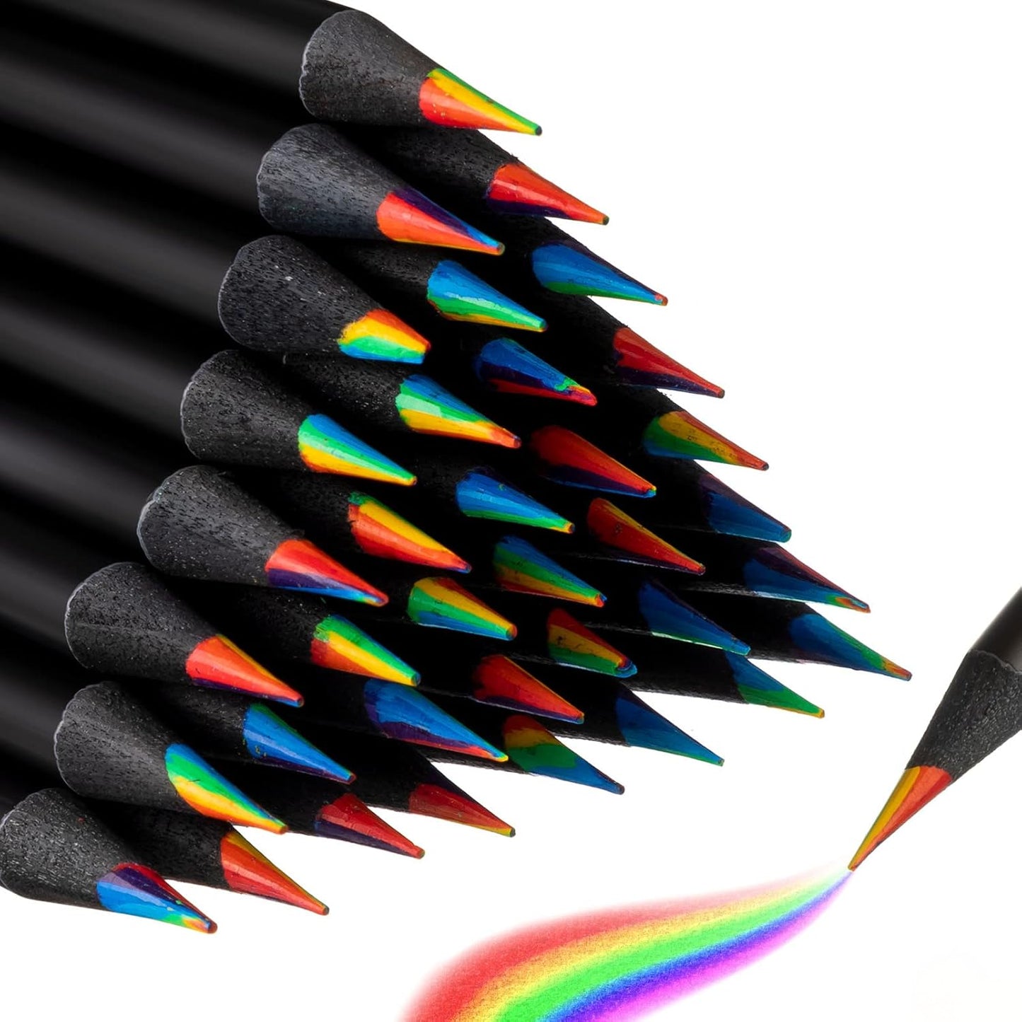 Teling 100 Pcs Rainbow Pencils for Kids, 7 in 1 Black Wooden Rainbow Multicolor Pencils Bulk School Classroom Art Supplies for Kids Adults Coloring Sketching Drawing