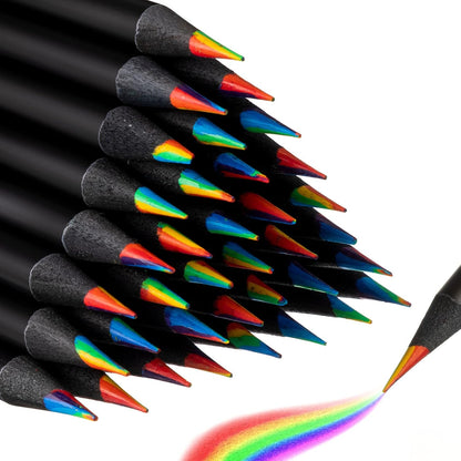 Teling 100 Pcs Rainbow Pencils for Kids, 7 in 1 Black Wooden Rainbow Multicolor Pencils Bulk School Classroom Art Supplies for Kids Adults Coloring Sketching Drawing