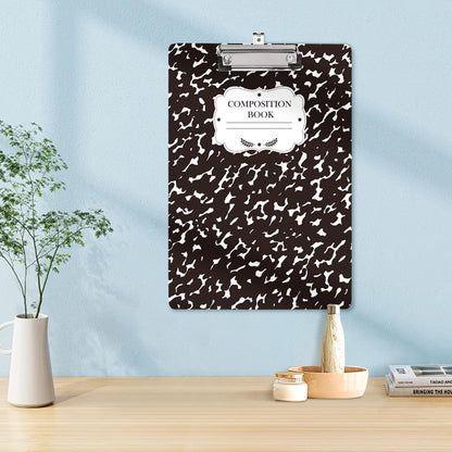 WAVEYU Fashion Cute Clipboard, Decorative Office Hardboard Wood Nursing Clip Board for Standard A4 Letter Size for Students, Women, Men, 12.5"x 9", Black+White02