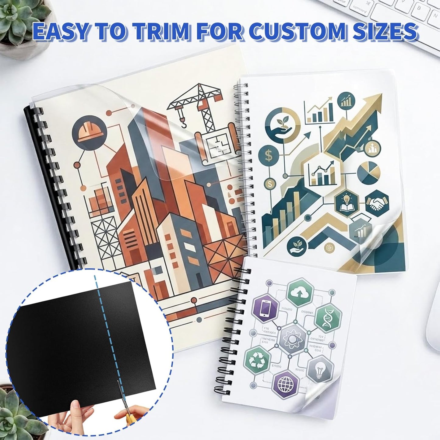 60 Pack Binding Covers and Backs Set, 8.5 x 11 Inches, 30P Clear PVC Covers (8 Mil), 30P Black Sand-Textured Polycovers (12 Mil)，Presentation Covers for Binding, Letter Size