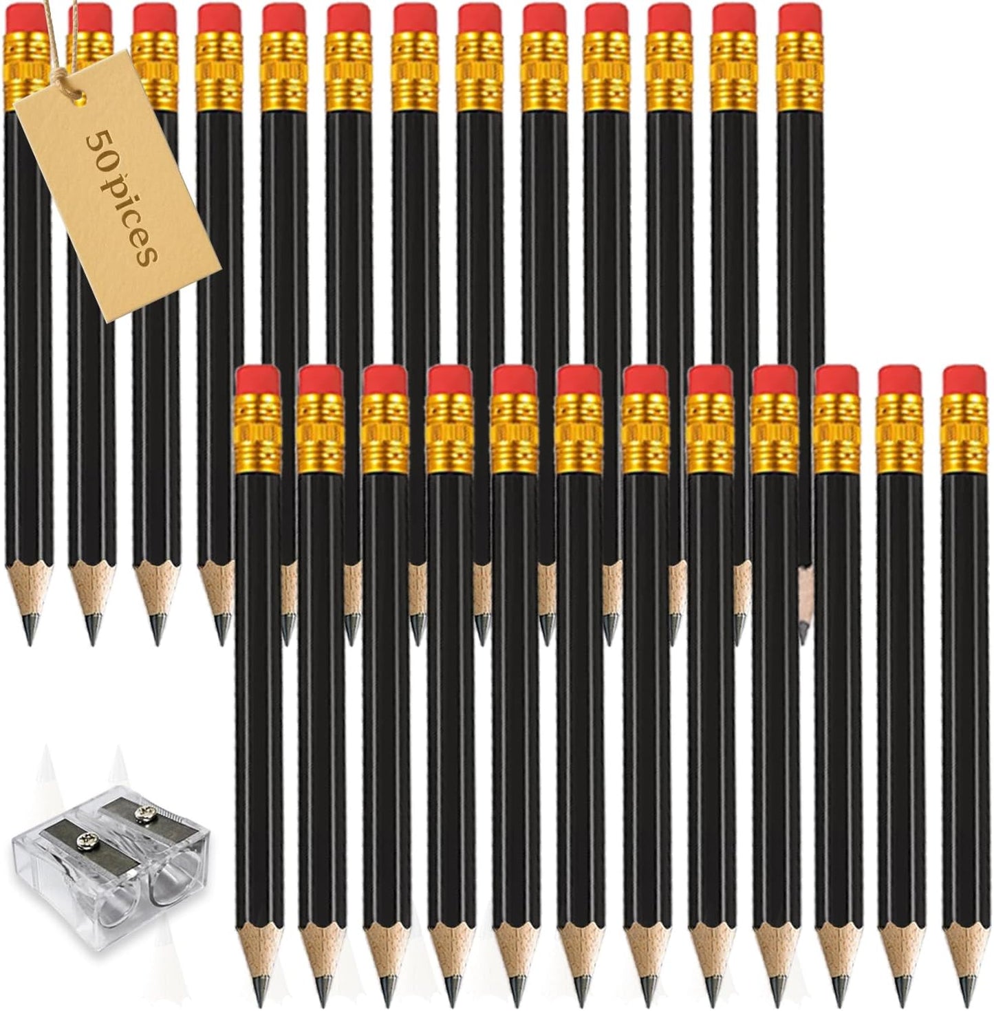 Adhere 25pcs Golf Pencils with Eraser Pre sharpened Hexagon half Wooden Pencils Graphite 2B for Golf Event Scoring,Classroom,Wedding,Company Meetings,Pew, Pocket (Nature)