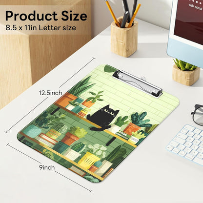 Plastic Cute Clipboard Low-Profile Metal Clip, A4 Letter Size 9 x 12.5 in, 8.5 x 11 Paper Clip Board for Teachers, Nurses, Classroom,Cute Black Cats