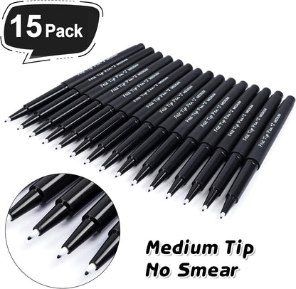 Lelix Felt Tip Pens, 15 Black Pack, 0.7mm Medium Point, Felt Tip Markers Pens for Journaling, Writing, Note Taking, Planner, Perfect for School Office and Art Supplies