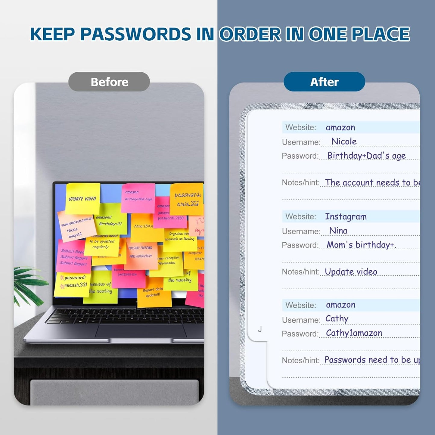 MOSA BEAR Password Keeper Book with Alphabetical Tabs，4.3"x5.7" Small Password Books for Seniors Password Notebook for Internet Website Address Log in Detail（Dark Blue）