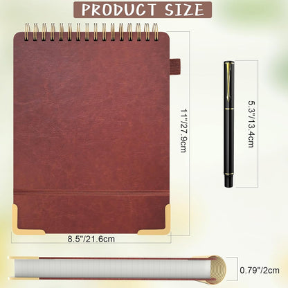 A5 Top Spiral Notebook, Large Leather Hardcover Top Bound Steno Pads, 240 Pages 100 gsm Thick Lined Paper Left Handed Notebook Journal for Work, School, Meeting Writing - Brown, 5.9" x 8.5"