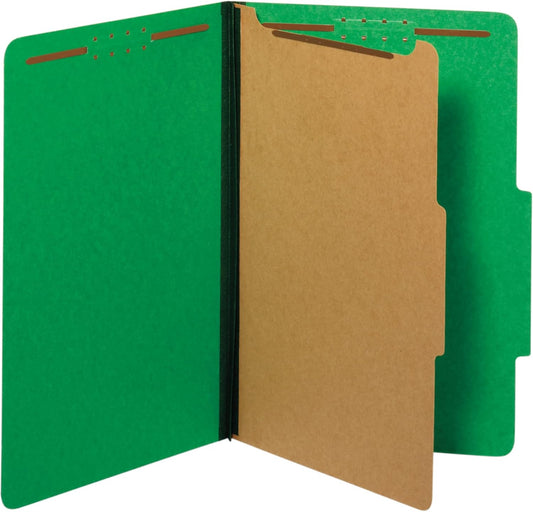 Globe-Weis/Pendaflex Colored Classification Folders, 2/5 Cut Tab, 1 Divider, Embedded Fasteners, Legal Size, Dark Green, 10 Per Box (28733)