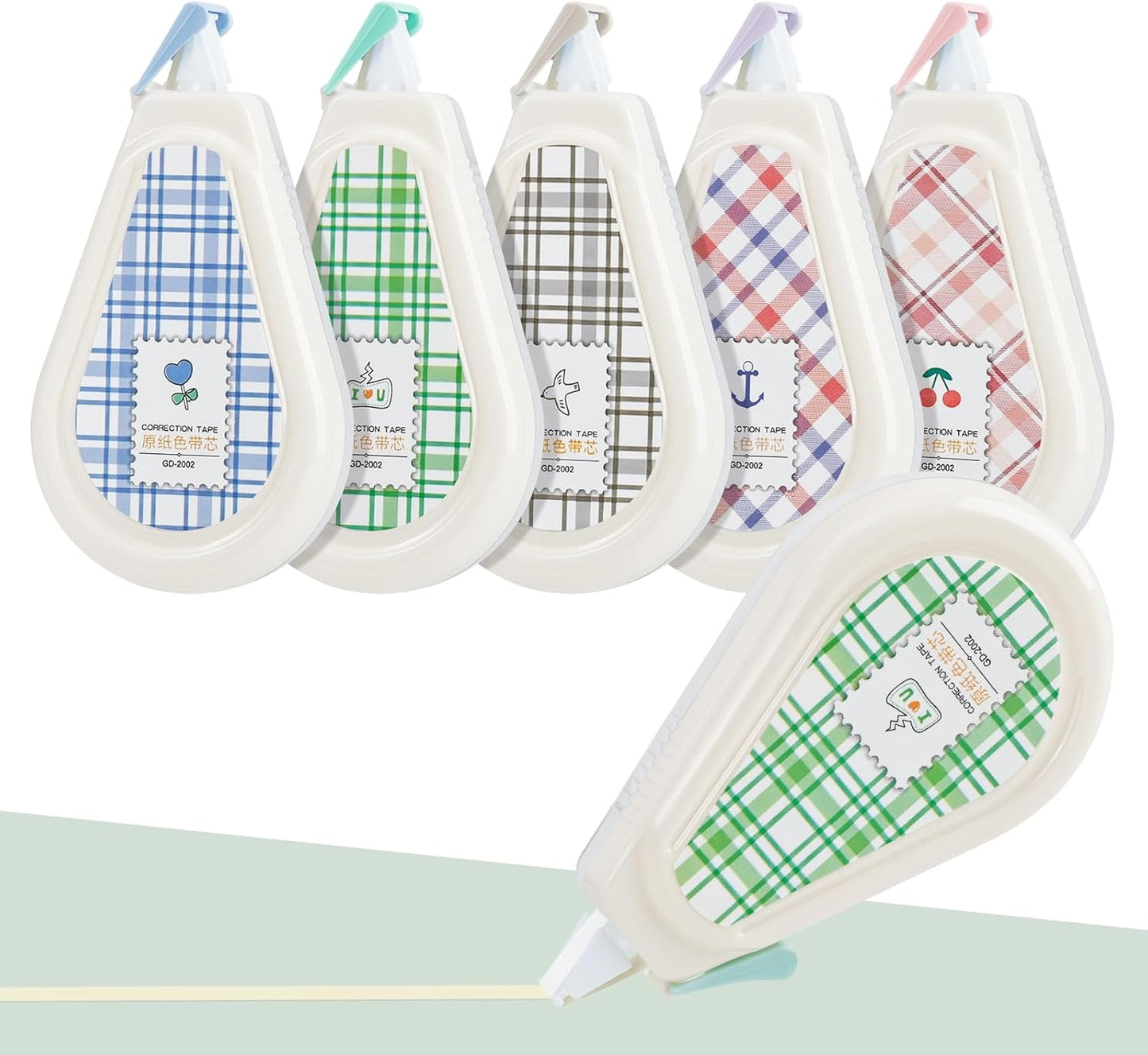 Temiary 5 Pcs Aesthetic Beige Correction Tape, Smooth Glide Quick Dry Tapes for Instant Corrections, Easy to Use White Tape Out Applicator Set for Office Note Taking, Journaling (Plaid Patterns)