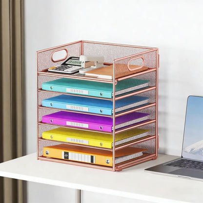 Lavatino 5 Tray Desk File Organizer, Black Mesh Paper Sorter Letter Tray Organizer with Handle, Desktop File Organizer and Storage for Letter/A4 Office File Folder