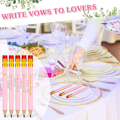 Crtiin 50 Pcs Bridal Shower Pencils Half Golf Wedding Pencils with Eraser 4 Inch Short Pocket Pre Sharpened for Wedding Game Bridal Shower Presents Classroom School(Wood Color)