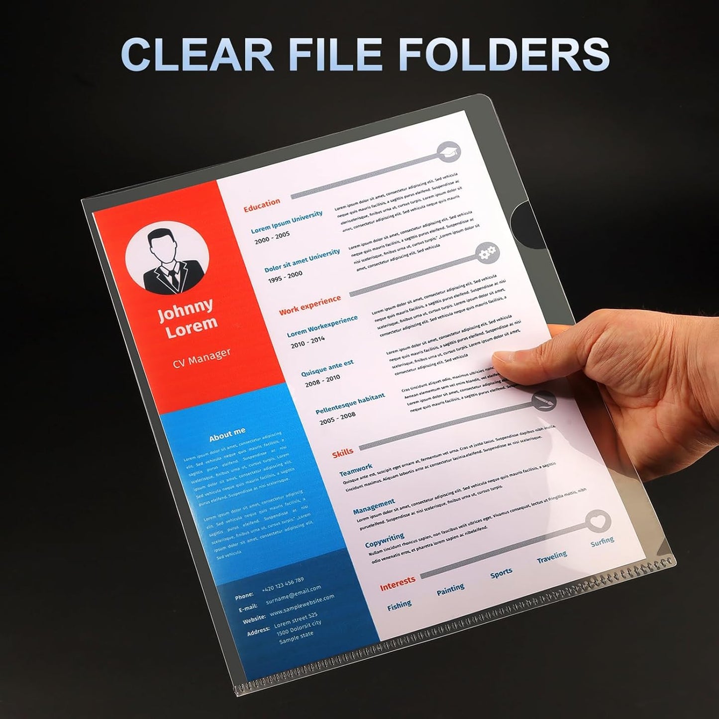 HABGP 14Pcs Clear File Folders Letter Size, Sheet Protectors 8.5 x 11 Inch, Plastic Folders L-Shaped Beveled Open Report Covers Page Paper Document Folder
