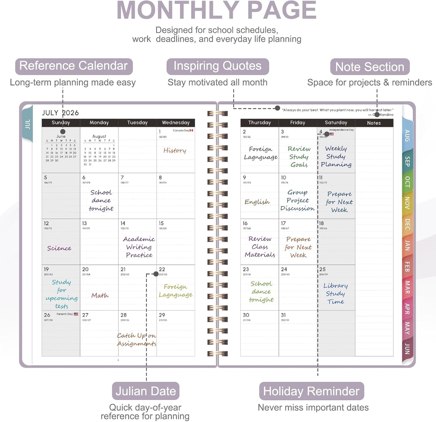 Planner 2026-2027, Weekly and Monthly Academic Year Calendar Planner, July 2026 - June 2027, Daily Agenda Book for Office School Supplies, A5(6.3'' x 8.5'')