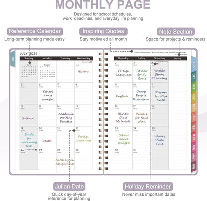 Planner 2026-2027, Weekly and Monthly Academic Year Calendar Planner, July 2026 - June 2027, Daily Agenda Book for Office School Supplies, A5(6.3'' x 8.5'')