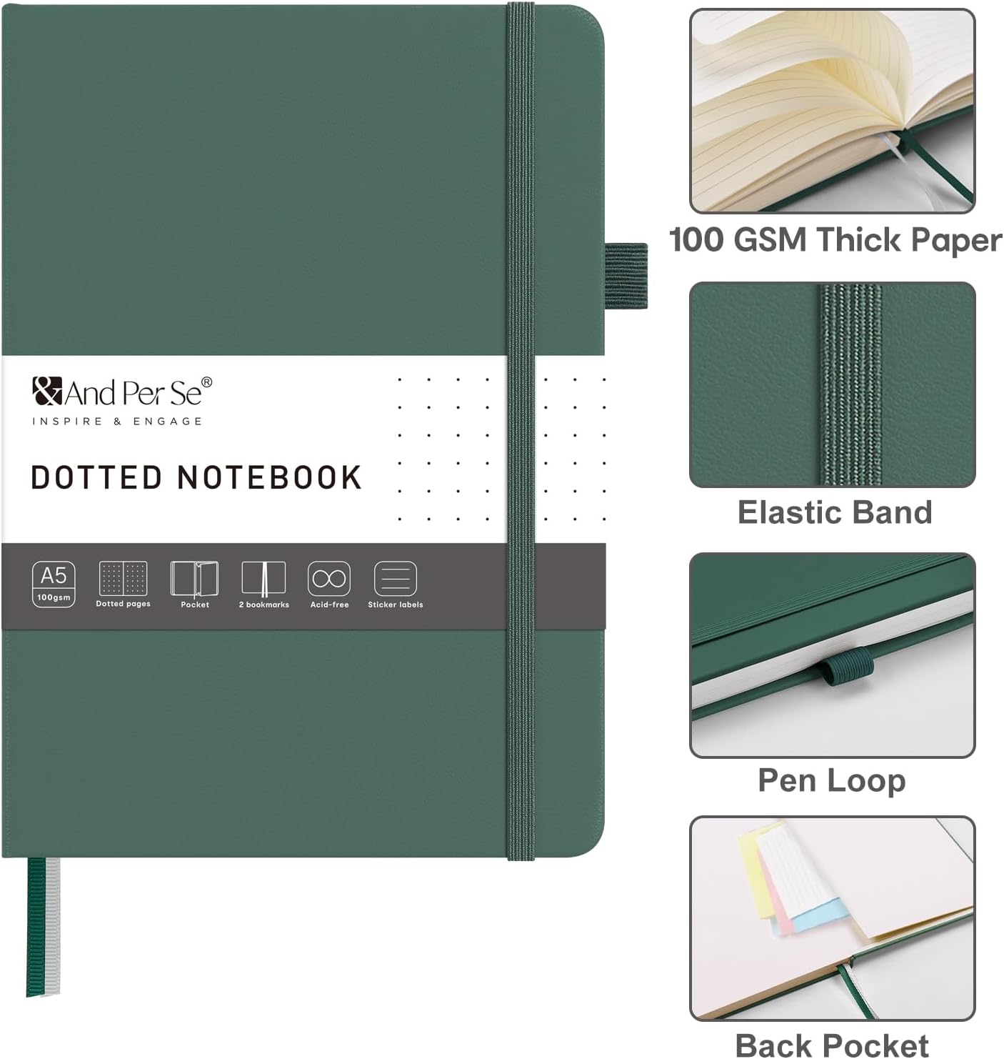 &And Per Se Lined Journal Notebook – A5 5.7”x8” College Ruled, 160 Pages, 100gsm Thick Paper, Journaling Notebooks for Writing (Black)