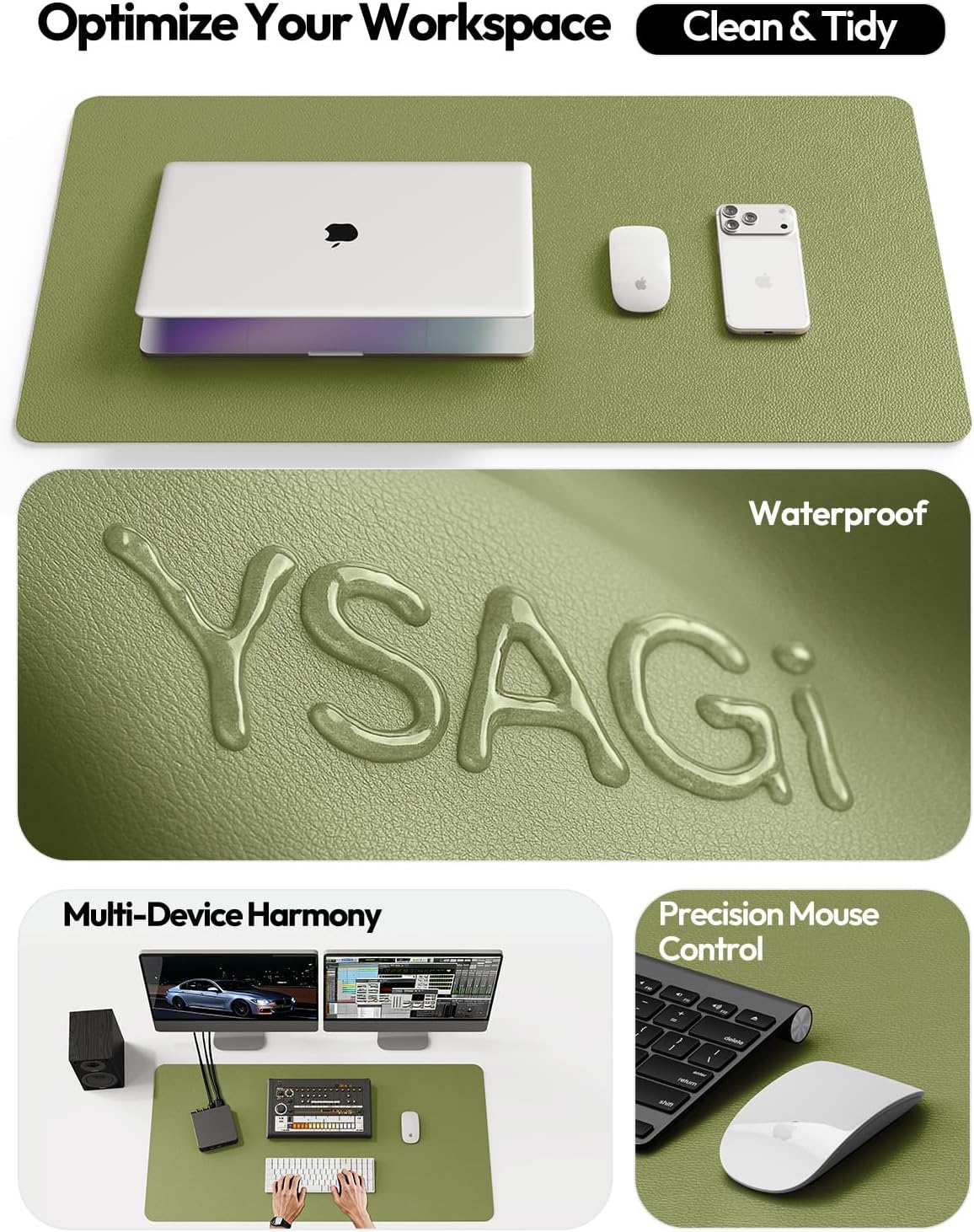 YSAGi Leather Desk Pad Protector, Office Desk Mat, Large Mouse Pad, Non-Slip PU Leather Desk Blotter, Waterproof Laptop Desk Writing Pad for Office and Home (23.6" x 13.8", Eggshell) - Colors B