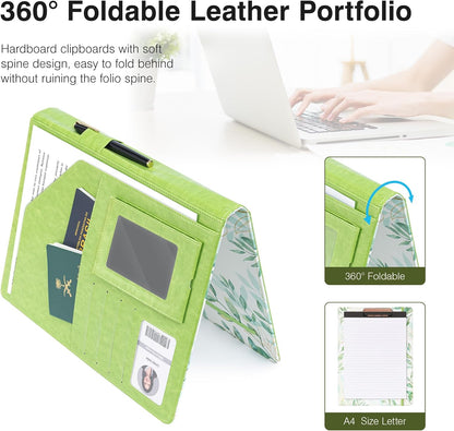 Clipboard Folio Folder Portfolio with Notepad-Pocket Business Card Holder Brown Faux PU Leather Portfolio