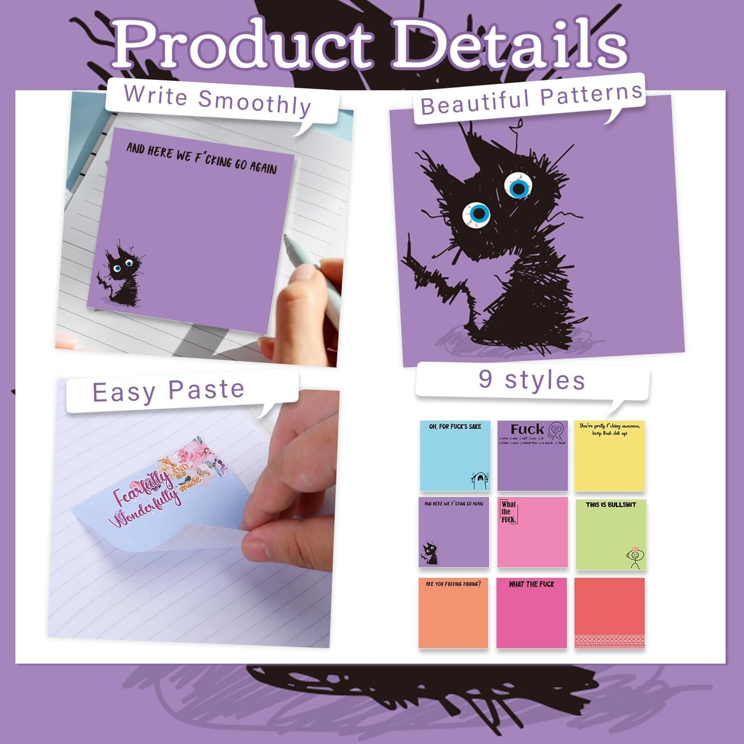 Inspirational Sticky Notes Gifts - 9 Pack Funny Positive Quotes Notepads 3x3 Inches, Fun Motivational Self-Adhesive Memo Pads Office Study Supplies for Friends Coworkers (450 Sheets)