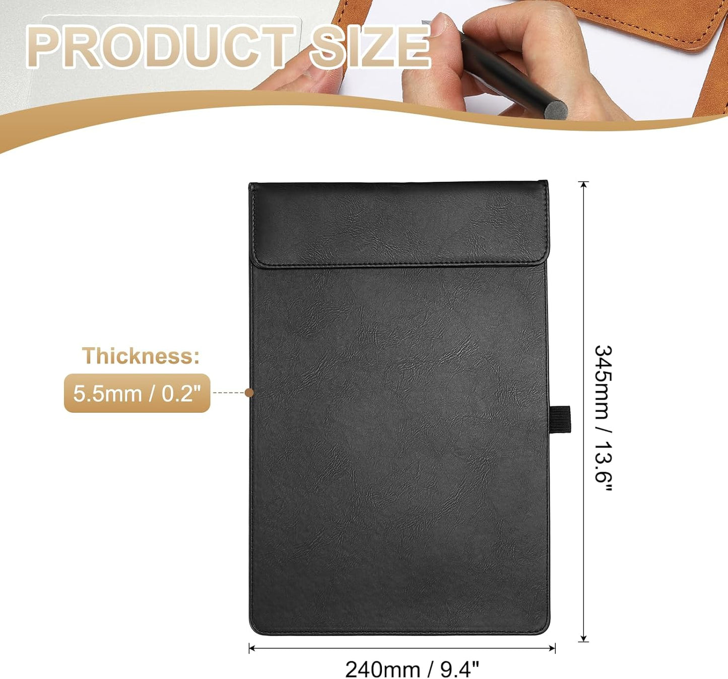PATIKIL A4 Letter Size PU Leather Clipboard, 9.5"x13.5" Business Magnetic Padfolio with Pen Holder Organizer Office Folder Writing Board Style 2, Black
