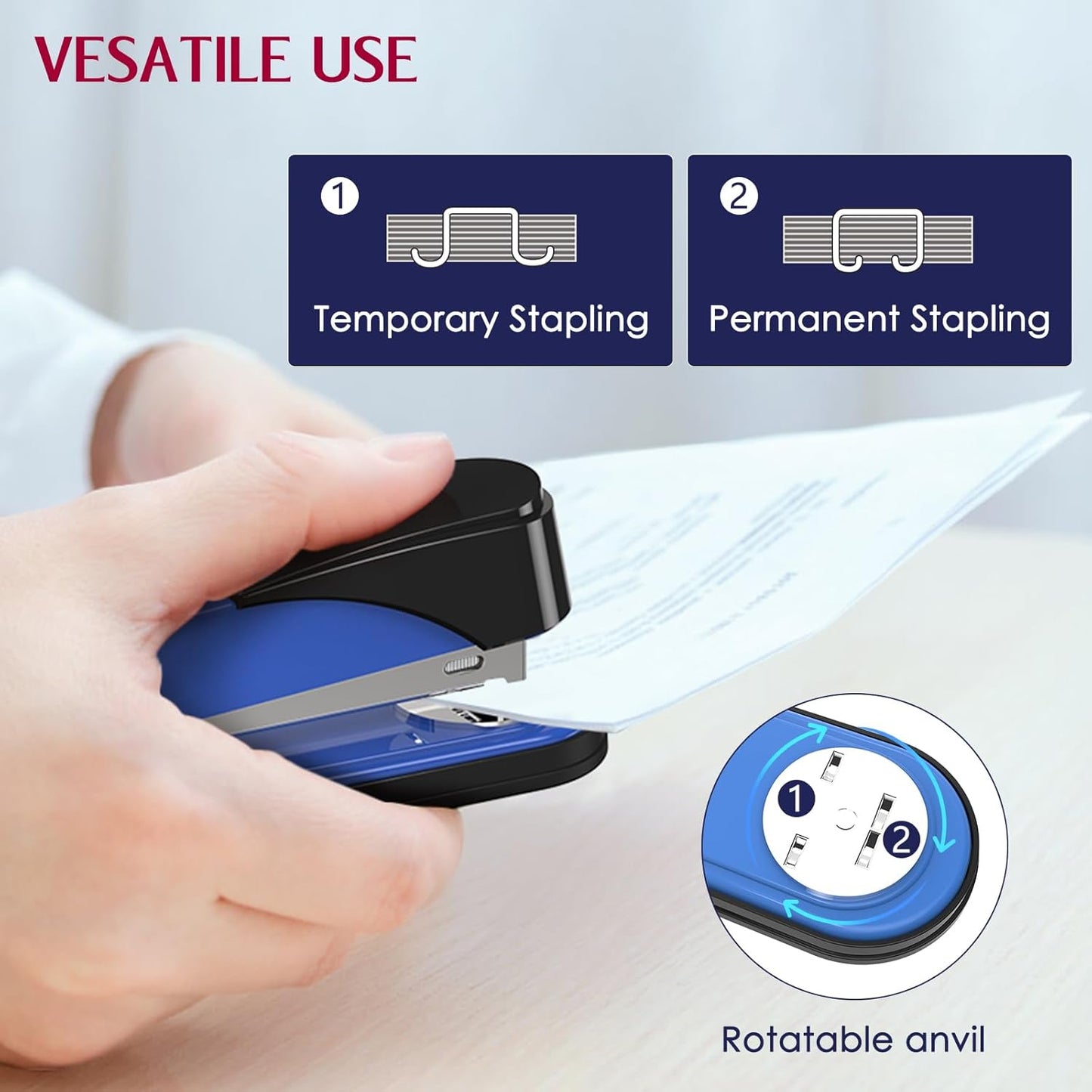 Metal Stapler Heavy Duty 50 Sheet Capacity with 1750 Staples and Staple Remover, Full Strip Staplers for Desk, No Jam, Non-Slip for Office & Classroom, Black