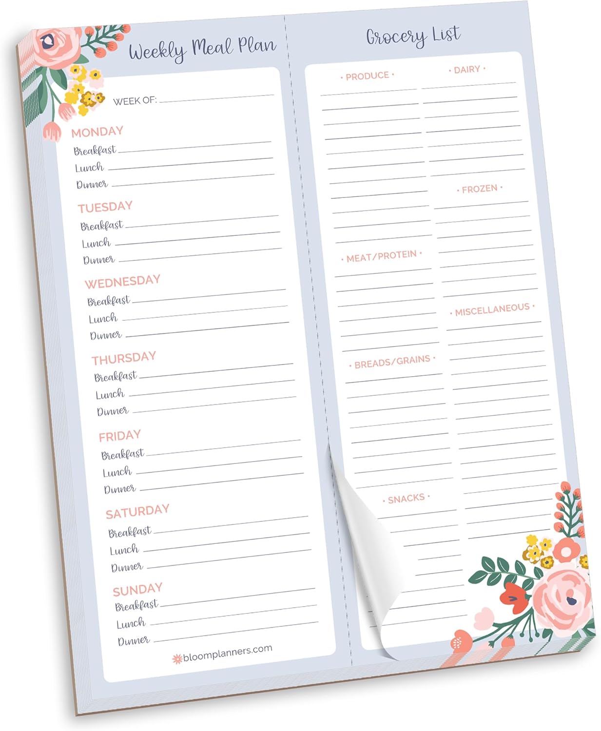 bloom daily planners Horizontal Weekly Tear-Off To Do List Planning Pad - Undated Notepad Organizer & Healthy Habit Tracker - 8.5” x 11” - Floral