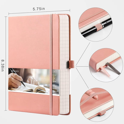 EMSHOI Graph Paper Notebook - 256 Pages A5 Graph Notebook/Journal, Hard Cover, 120gsm Thick Paper, Smooth PU Leather, Inner Pocket, 5.75'' × 8.38''-Black