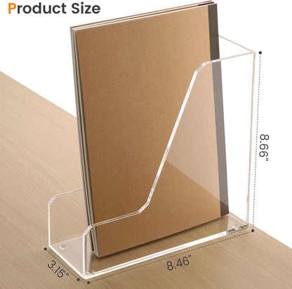 HeZone Acrylic Magazine Rack File Holder Desk Organizers and Storage 2-Pack Small Clear Acrylic Vertical Magazine Holder Book Stand for Office Desk