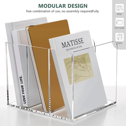 SANRUI 2-Pack Acrylic Magazine File Holder Desk Organizer Magazine Rack, Clear, Vertical File Sorter Holders, 9.45" D x 3.54" W x 10.24" H