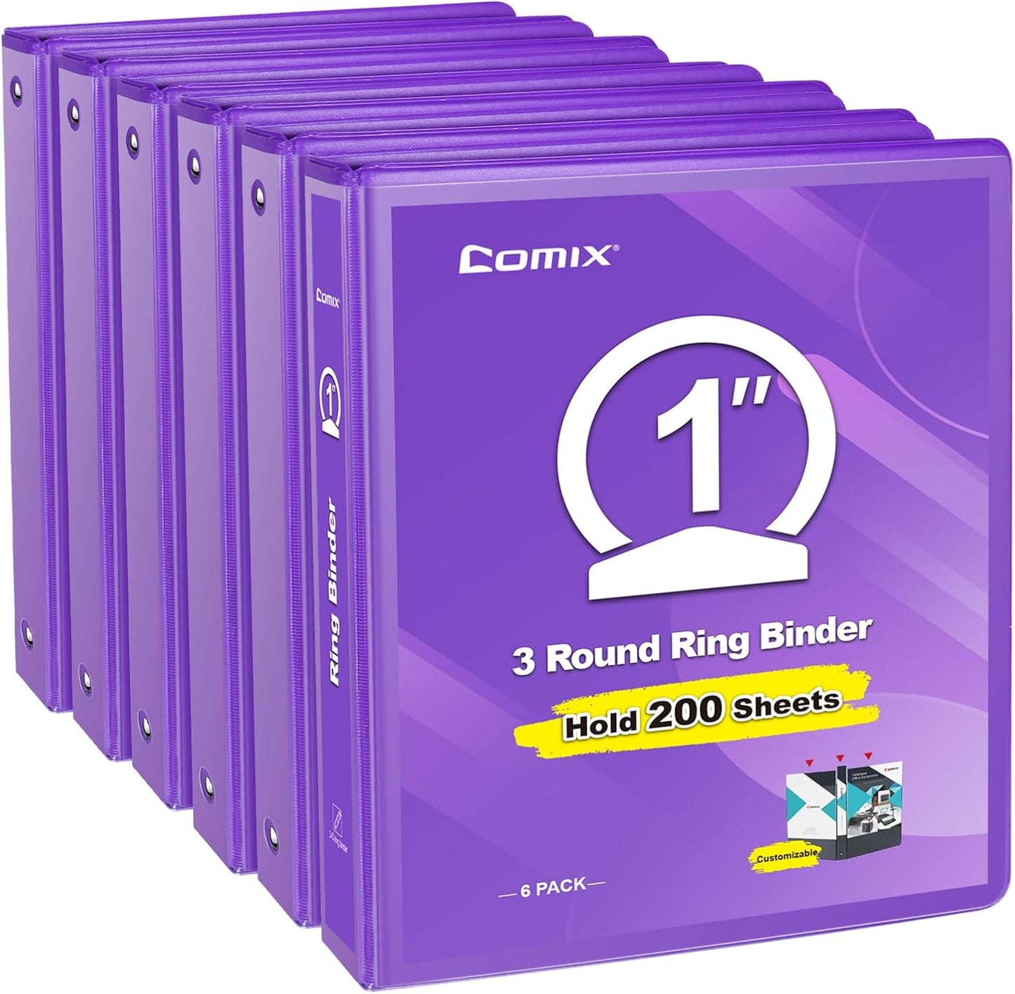 COMIX 3 Ring Binder 2 inch with Clear View Cover, 2" View Binder Holds 450 Sheets of US Letter Size Paper, 6 Pack (Green)