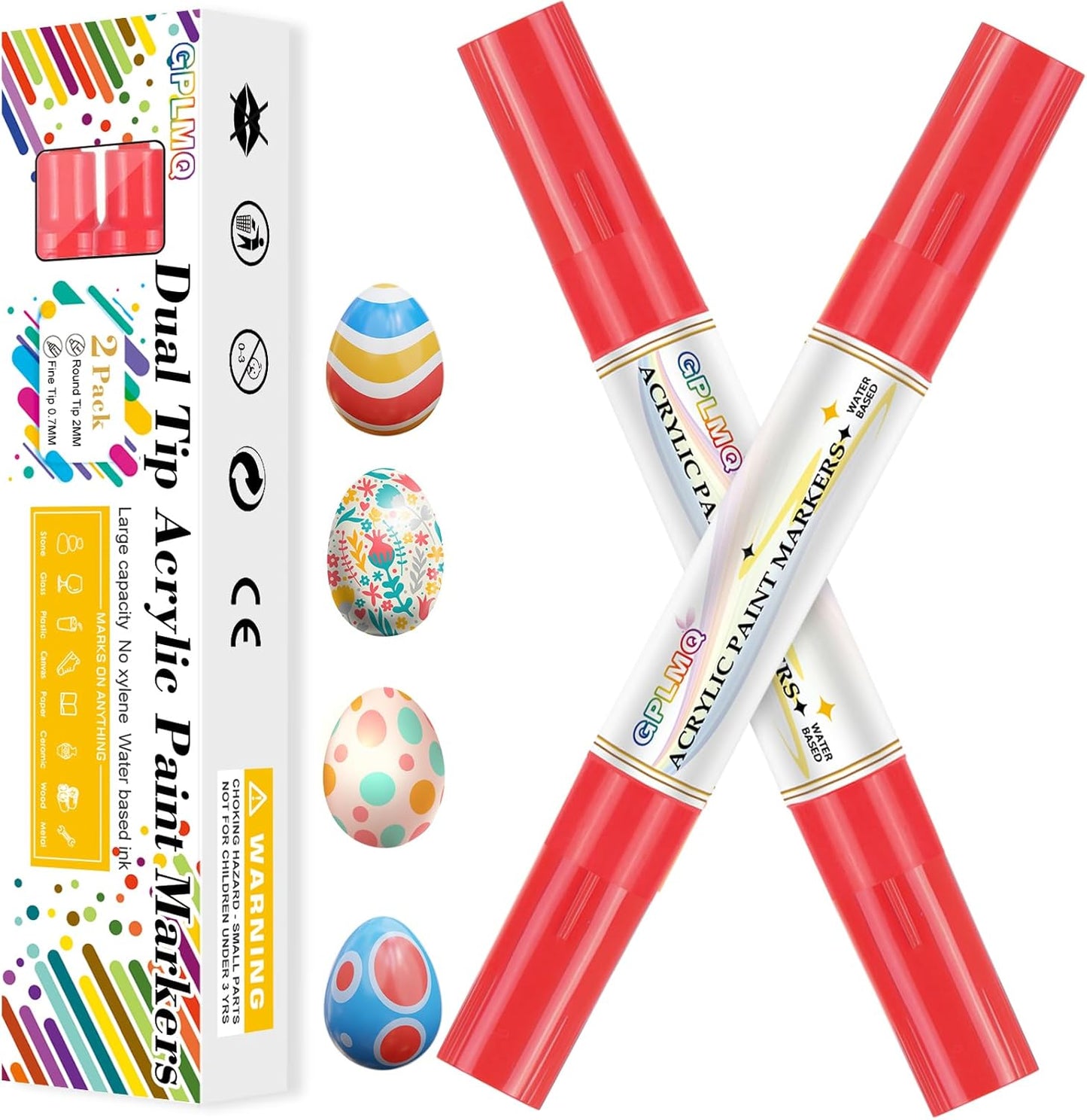 Paint Markers Paint Pens - 2 Pack Dual Tip Acrylic Permanent Marker (0.7mm & 3mm), Non-Toxic, Water-Based for Art Painting, Stone, Ceramic, Glass, Wood, Fabric, Metal, DIY Crafts (White)