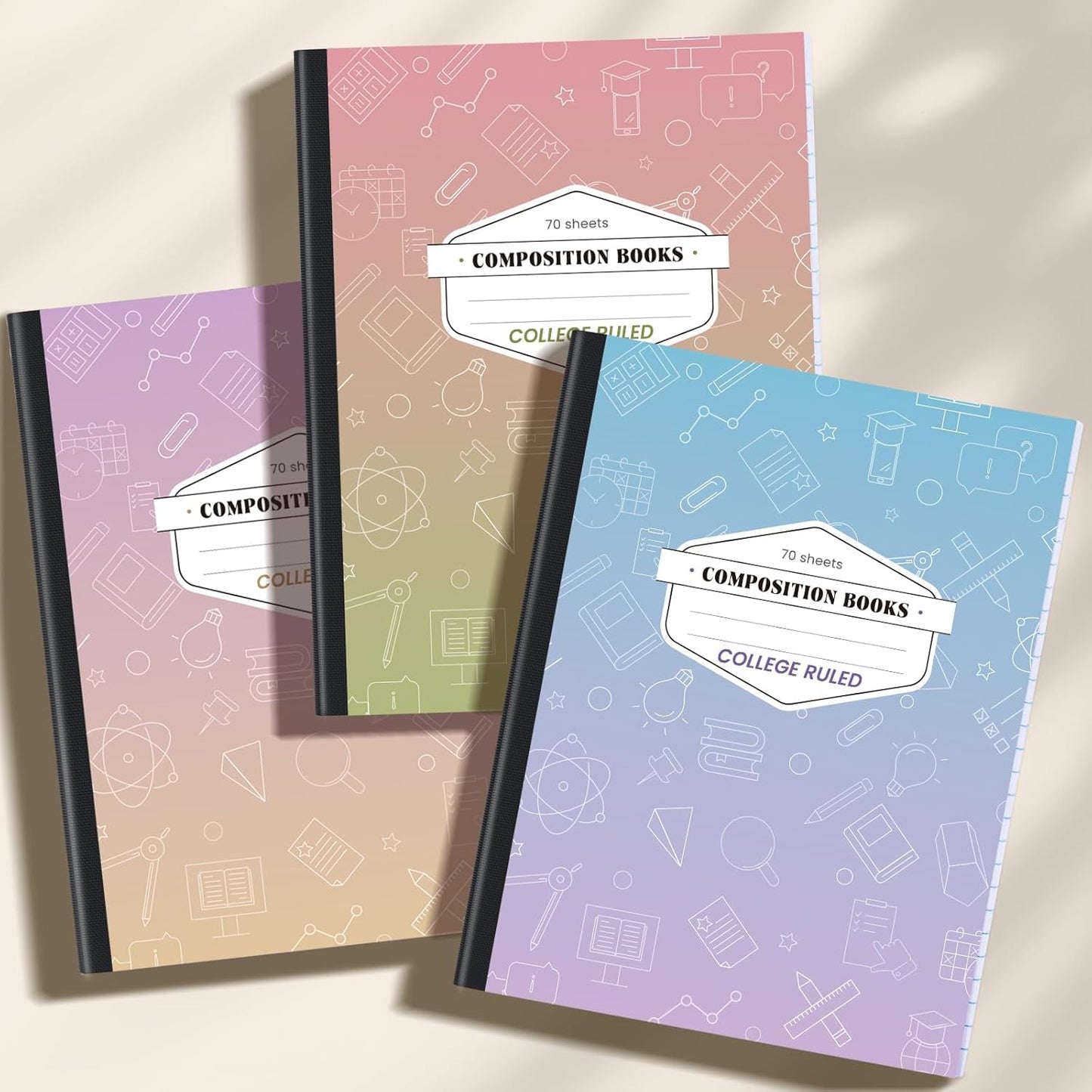 Oucaru Composition Notebook 6 Pack College Ruled, Gradient Cover Notebooks for School, 70 Sheets 7-1/2"x9-3/4, Back to School Supplies Journal for K-12 Students