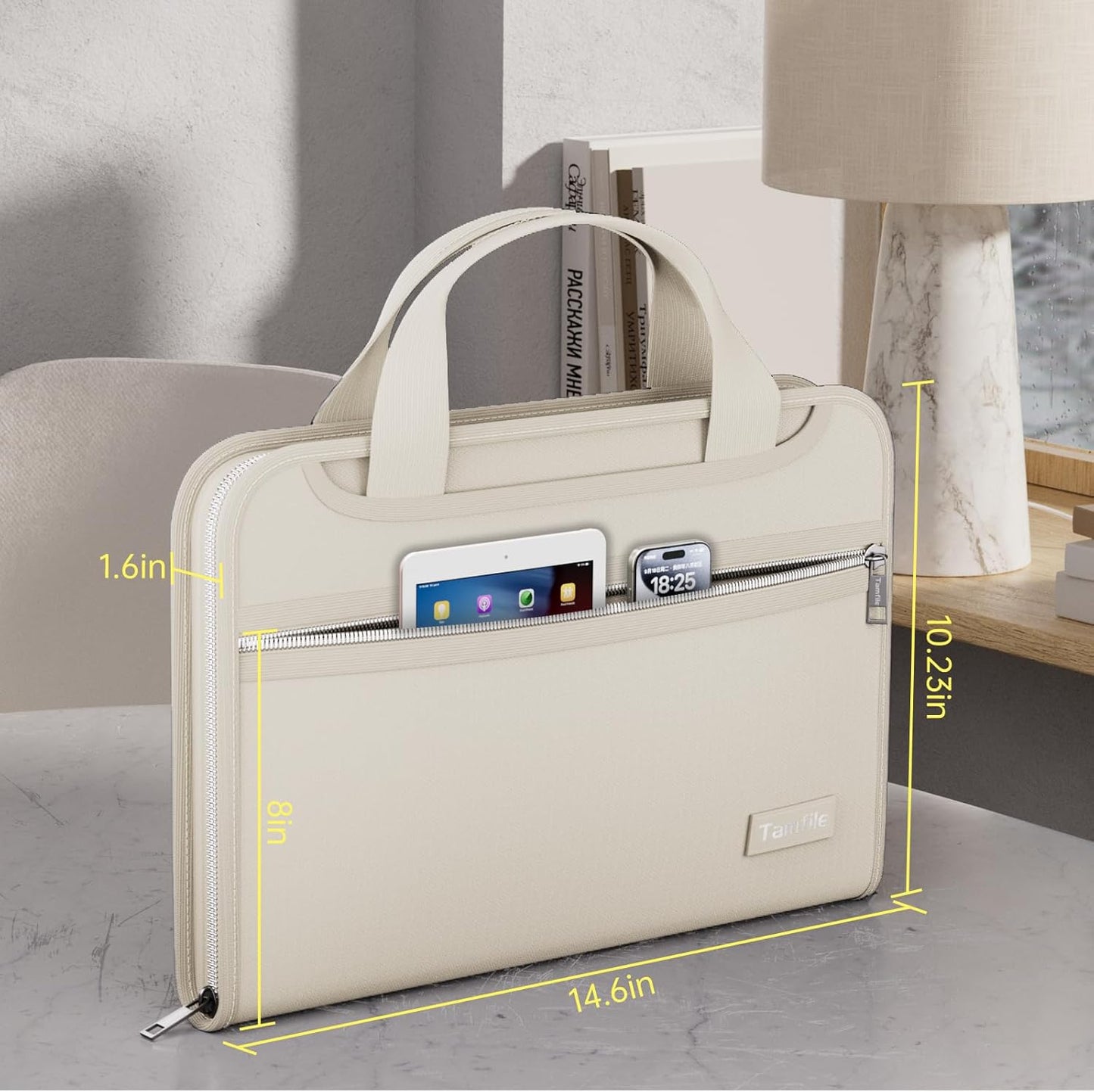 Tamfile Fireproof Accordion File Organizer with Handle, 13 Pocket Transparent Expanding File Folder with Zipper & Labels, File Folder with Multi-Pockets Paper Organizer Folder for Letter A4 Files