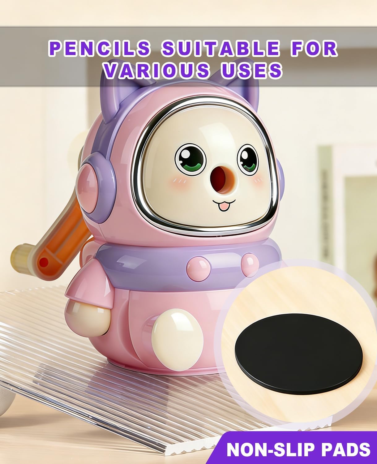 Pencil Sharpener Manual 5 Thickness Adjustable & Self-Feed Hand Crank Desktop Portable Pencil Sharpener for 7.0-8mm Pencil Nibs Classroom Home and Office Artists