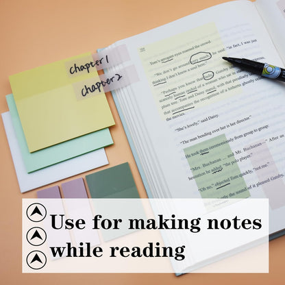 YOUDEFUL 1600pcs Translucent Sticky Note Tabs, Morandi Page Markers for Annotating Books,Repositionable Book Flags Tabs Strip with Binders, Clear Sticky Notes,Page Tabs,Index Tabs