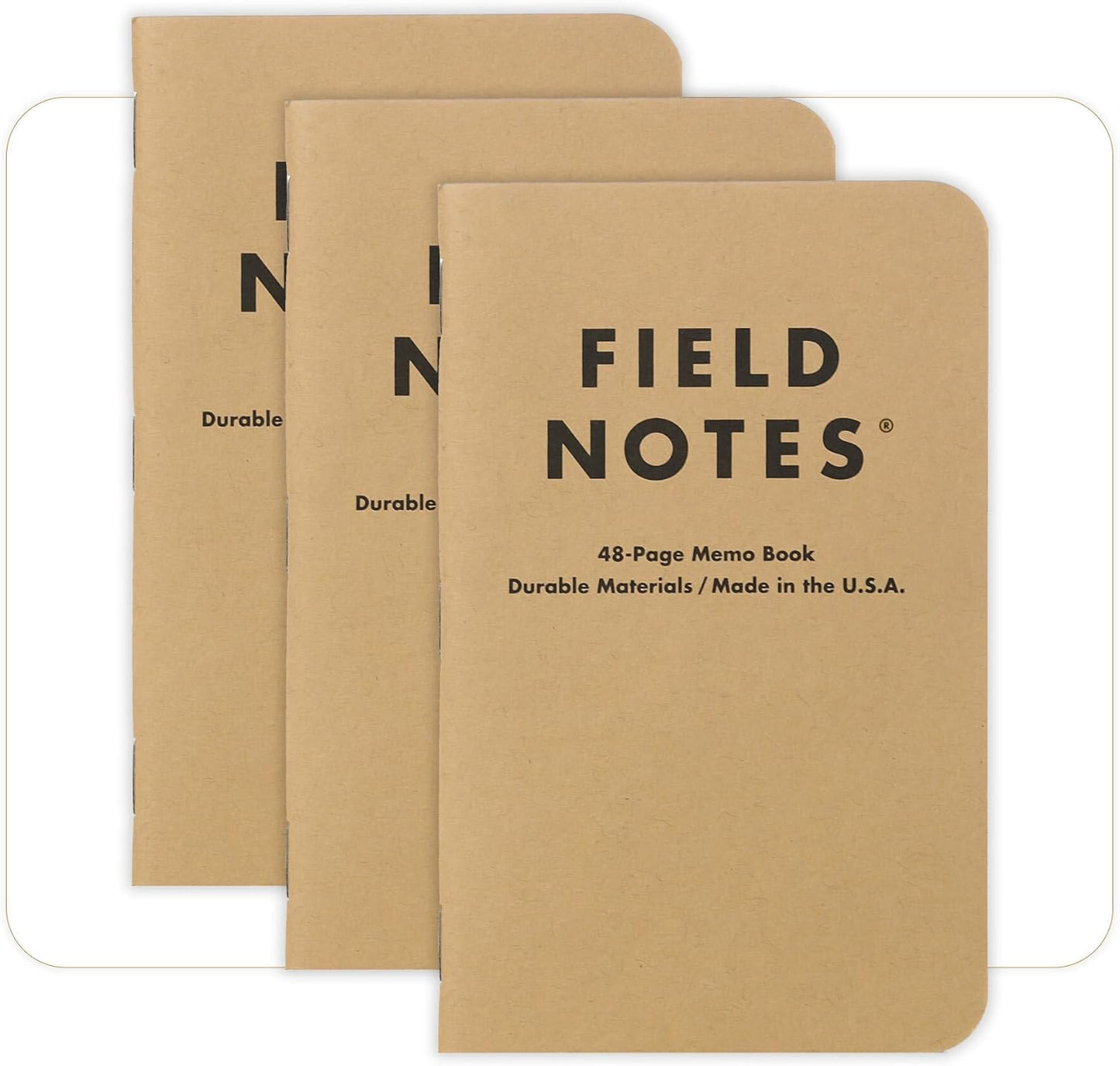 Field Notes: Original Kraft 3-Pack - Mixed Paper (1 Graph/Grid, 1 Ruled/Lined, 1 Plain/Blank) Memo Books - 48 Page Pocket Notebooks - 3.5" x 5.5"
