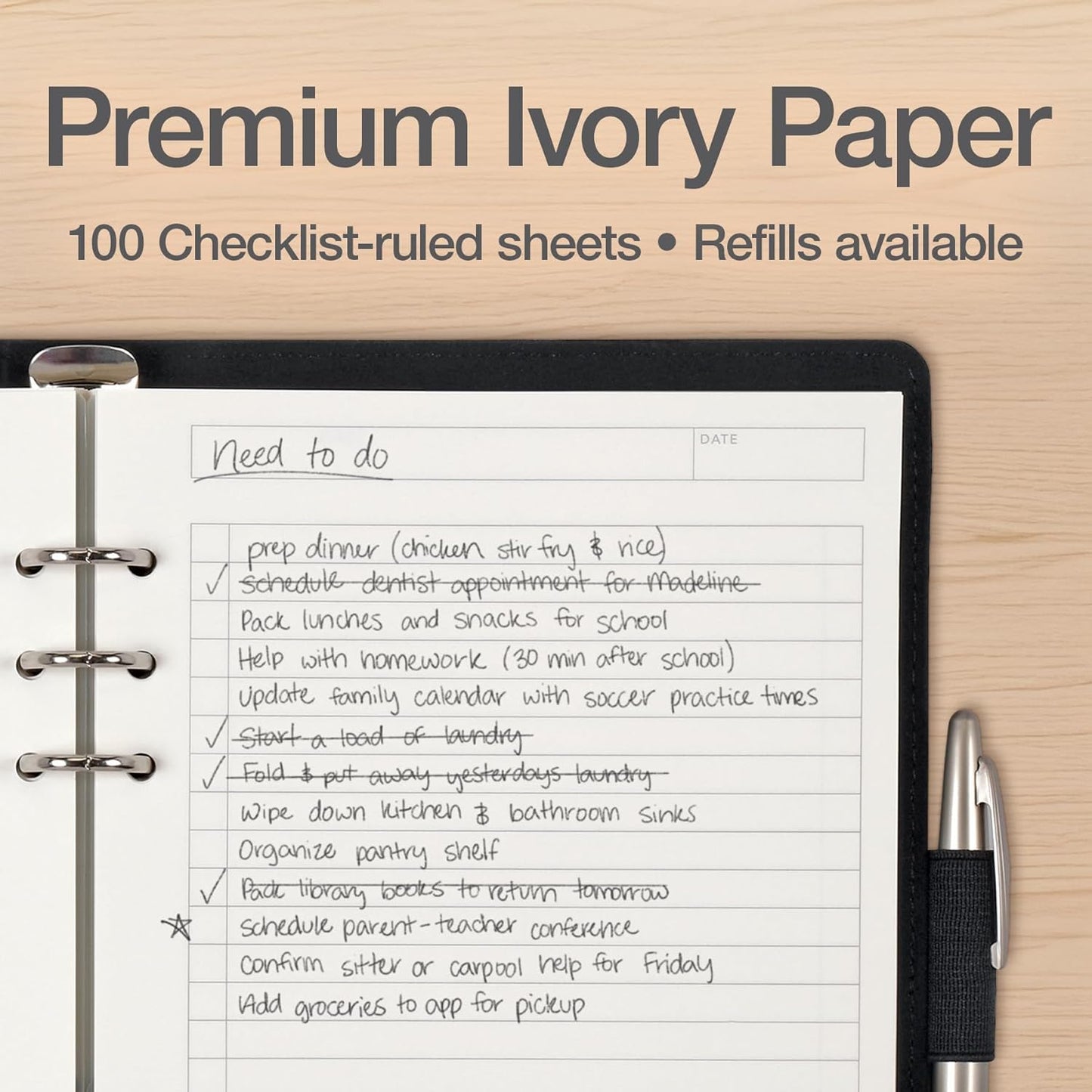 Oxford 6-Ring Professional Notebook, 7 x 9 Inch, Refillable Notebook, Writing Journal, Ivory Paper, 100 Sheets, Blush Pink Faux Leather Cover (90005)