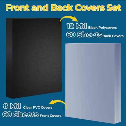 24 Pcs Binding Covers and Backs Set, 8.5x11 Inch, Letter Size 12 Pcs 8mil Clear PVC, 12 Pcs 12mil Sand Plastic Texture