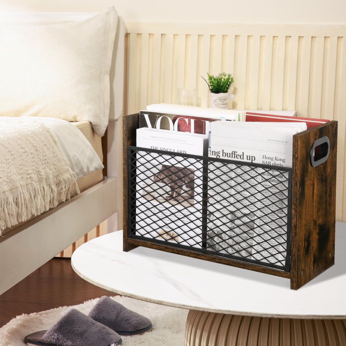 YINMIT Magazine Holder, Magazine Rack Floor, Magazine Storage Basket, File Holder Organizer, Folder Organizer for Magazines, Books, Newspapers, Tablets (Medium)