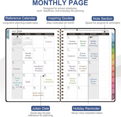 Planner 2026-2027, Weekly and Monthly Academic Year Calendar Planner, July 2026 - June 2027, Daily Agenda Book for Office School Supplies, A5(6.3'' x 8.5'')