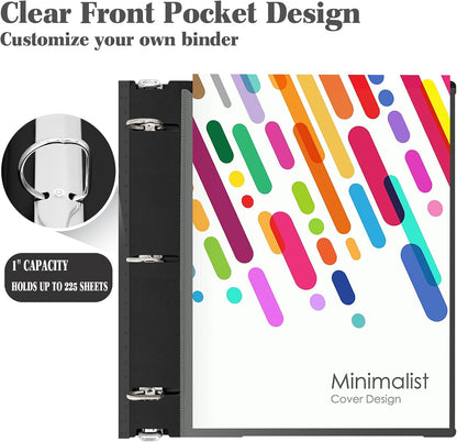 INFUN 1 Inch Telescoping 3 Ring Binder - 6PCS, Flexible Round Binder with Customizable Front Cover and Clear Catalog Pocket, 1Inch Rings, 225 Sheet Capacity-White