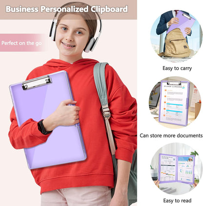 SFLHHDM Clipboard with Storage,Heavy Duty Clip Boards 8.5x11 with 2 Storage Case,Clear Visible Panel Storage Clipboards,Side Opening Nursing Clipboard Folder for Office Supplies-Light Purple