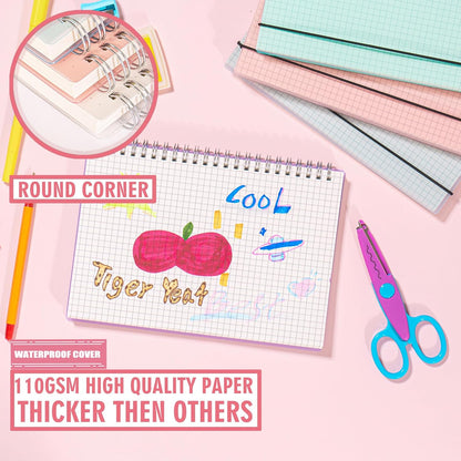 OWSC 4 Pack Lined Spiral Notebook, 5.9 x 8.3 Inches Notebooks for Work, School and Journal with 110 GSM Thick Paper, Small Notebook with 80 Sheets/160 Pages, Notebooks College Ruled for Note Taking