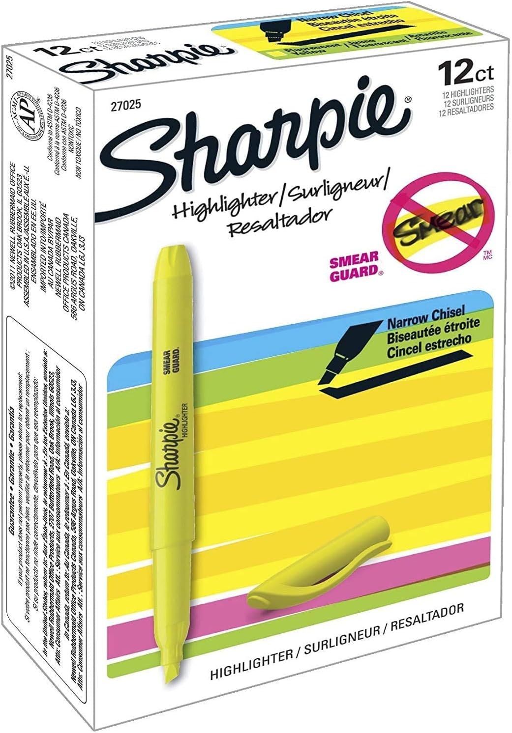 Sharpie Pocket Style Highlighters, Chisel Tip, Fluorescent Yellow, Box of 12