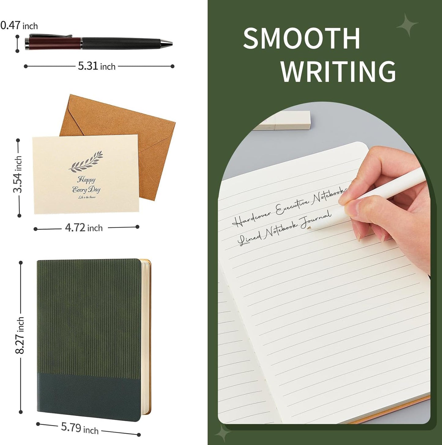 Lined Journal Notebook for Work College Ruled Note Book 5.79"x8.27"A5 PU Leather Daily Journaling 216 Pages for Women Men Writing Home School Supplies Business (Dark Green)
