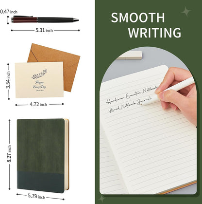 Lined Journal Notebook for Work College Ruled Note Book 5.79"x8.27"A5 PU Leather Daily Journaling 216 Pages for Women Men Writing Home School Supplies Business (Dark Green)