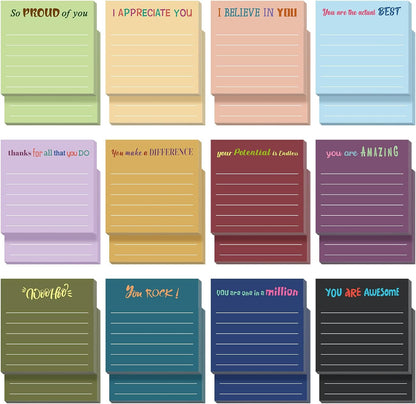 Yinder 48 Pcs Inspirational Sticky Notes Cute Motivational Sticky Notes Pad End of Year Employee Appreciation Gifts Bulk for Teacher Nurse Coworkers Office Supplies 3 x 3'' (Thank You,Dark Color)